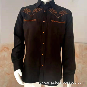 Polyester Suede Men's Embroidery Long-sleeve Clothing Shirts